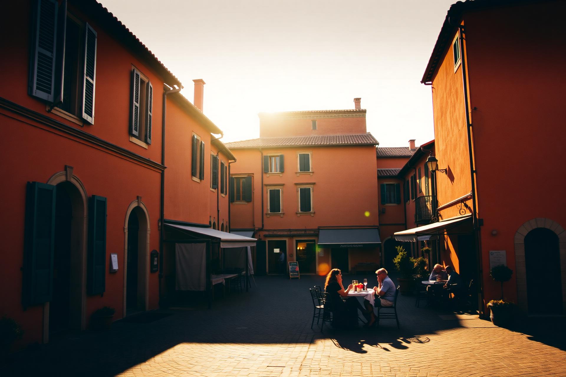 Piazza italiana al tramonto